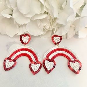 Rainbow heart seed bead earrings